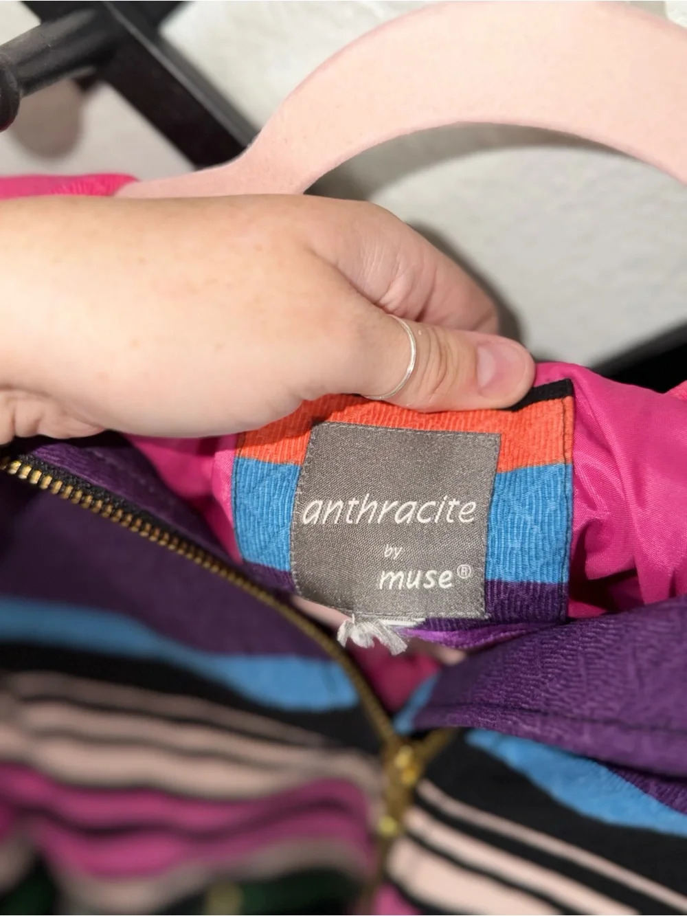 Anthracite by Muse Multicolor Striped Zip Jacket Medium Retro Colorblock - Picture 2 of 4